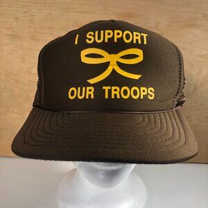 Vintage Support Our Troops Hat Snapback Cap 90s Patriotic Yellow Ribbon Brown